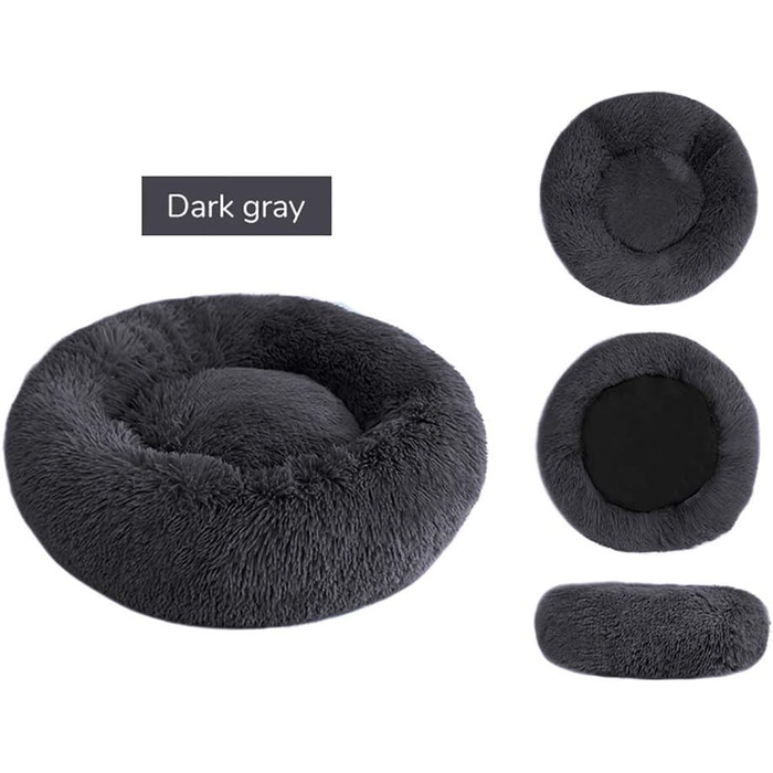 Кругле плюшеве ліжко для домашніх тварин Deluxe: м'яке, тепле, діаметром 50 см, темно-сіре. Підходить для собак та котів. Вологостійке дно.