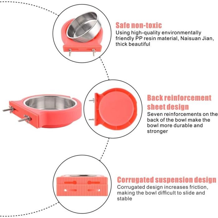 Миска для клітки MOACC: знімний підвісний аксесуар для собак та котів (рожева, з corrugated clip)