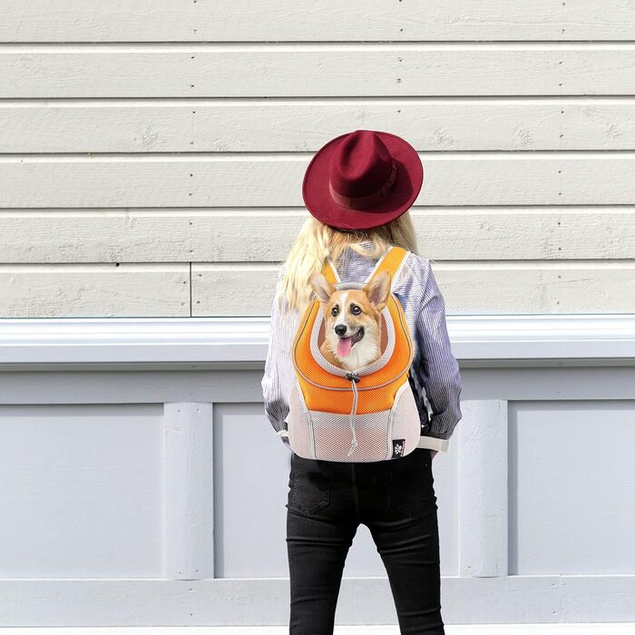 PETCUTE Рюкзак для собак та котів, переноска-рюкзак з регульованими ременями та висувною конструкцією, безпечна переноска для тварин з виймальною підстилкою (Помаранчевий)