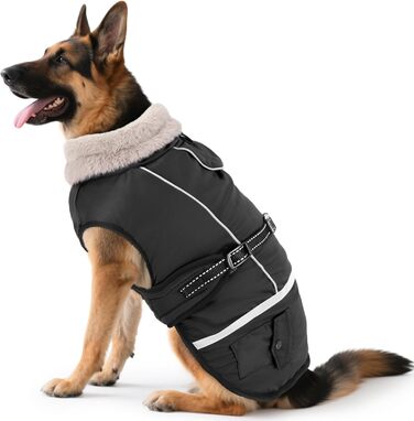Водонепроникний зимовий одяг для собак Woiil, теплий флісовий одяг для великих собак з регульованими ременями, світловідбиваючі смуги, для німецьких вівчарок (XXL, чорний)