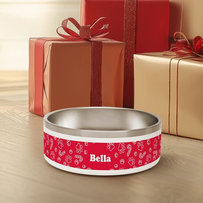 PICANOVA Набір для годування собак та контейнер для ласощів з іменем - персоналізований набір у різдвяному дизайні - керамічний набір для собак як подарунковий набір для власників домашніх тварин - дизайн Candy Bones (набір Candy Canes)