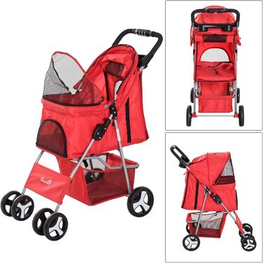 Pawhut Кія для собак на колесах, 77 x 47 x 101 см, складана, водовідштовхувана, матеріал 600D Oxford, 4 колеса