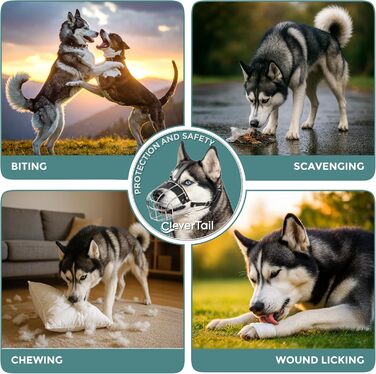 Металева маска-намордник для собак CleverTail Husky Maulkorb - надійний захист від укусів та агресії для великих та середніх собак. З регульованими шкіряними ремінцями та сталевим каркасом.