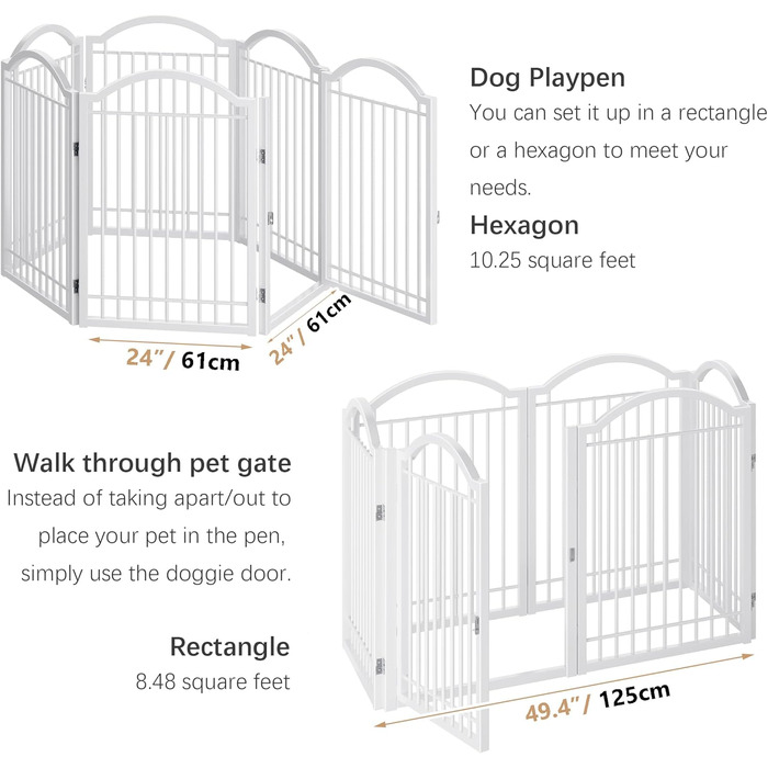 Металеве вольєр для собак BHG, без монтажу, з дверцятами, 304,8 x 81,3 см, аккордеон, білий, 5 панелей