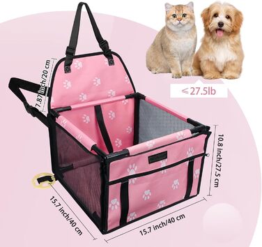 Сидіння для собак PetsHome у авто, складне, водонепроникне, дихаюче, оксфорд, з 12 ПВХ трубками, автокрісло-бустер для малих і середніх собак і цуценят