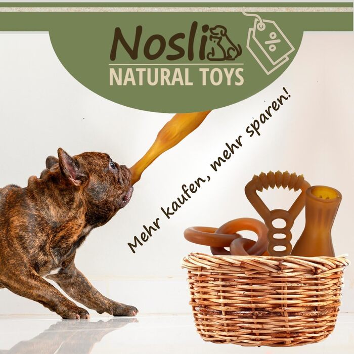 Набір іграшок для собак Nosli Natural Toys, 100% натуральний каучук, для догляду за зубами, жування, міцні для апортування та перетягування, для малих і великих порід, інтелектуальні та фітнес-іграшки, 4 шт.