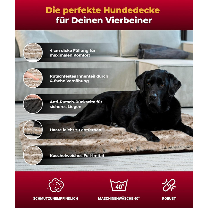 Ексклюзивний лежак-ковдра для собак HS-Hundebett XL 95x135 см, з наповнювачем, протиковзний, м'який, праний, пісочний, вироблено в Німеччині