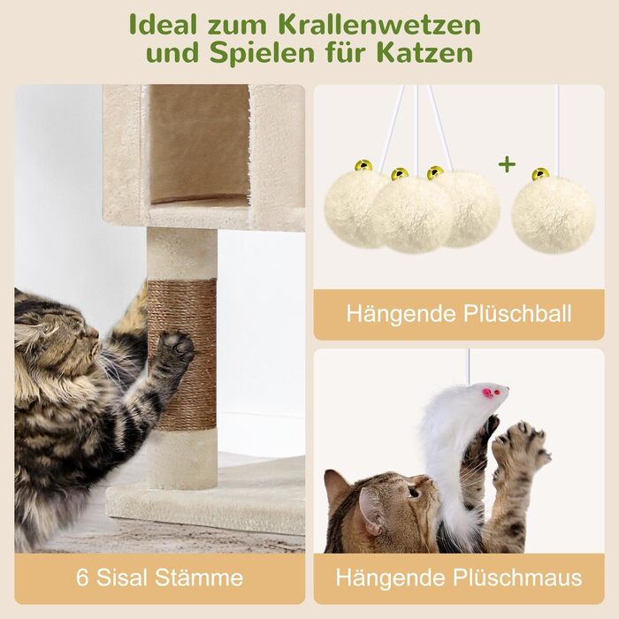 Драбина-будинок для котів Globlazer Beige XXL, 209 см: 3 стійкі лежанки, 2 будиночки, 2 кошики, велика платформа, іграшки для котів. Стабільна для 3-5 котів.