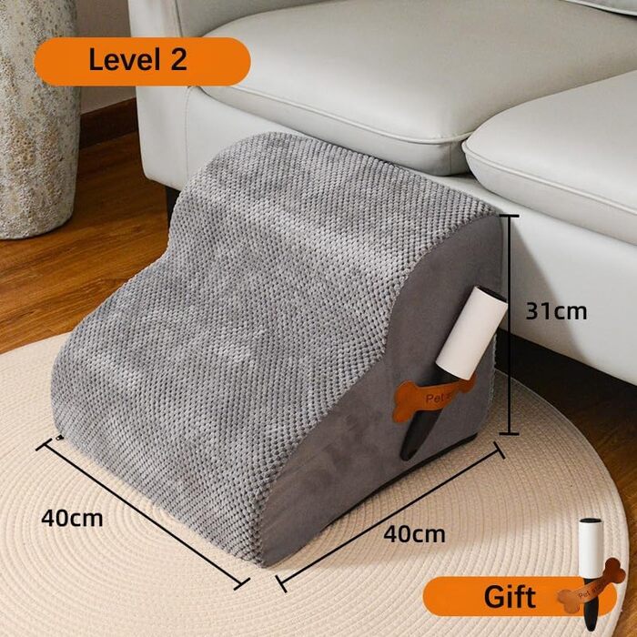 Сходинка для собак маленьких порід, плюшевий чохол, сходи для домашніх тварин, сходи для котів, пандус для собак до ліжка, дивану, авто, неслизька, з невеликим нахилом (48*40*30 см), сірий колір, 2 шт., 48*40*30 см