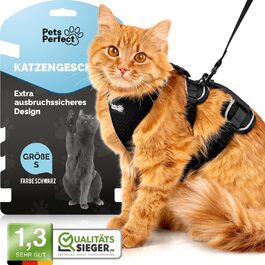 Шлея для котів Pets Perfect XS, посилена, з повідцем – безпечна прогулянкова амуніція для котів, анти-втеча