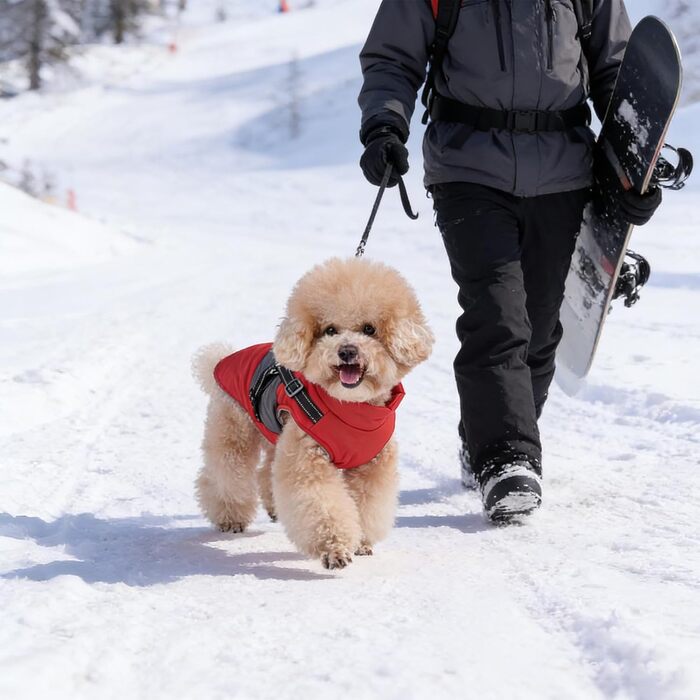 Водонепроникний нашийник для собак на зиму, тепла собача куртка, одяг для собак маленьких та середніх порід, собачий пуловер з безпечними світловідбиваючими смугами (Червоний, L)