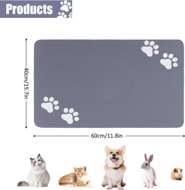 Килимок під миски для собак та котів, суперпоглинаючий, нековзний, миючий, 40x60 см (Сірий)