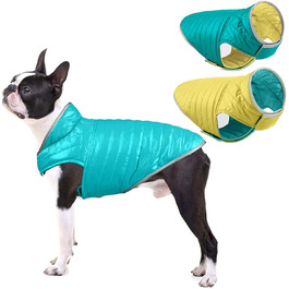 Зимова куртка для собак - тепла безрукавка з водонепроникним покриттям та світловідбиваючими елементами. Ідеальна для осені та зими. Кольори: блакитний + жовтий