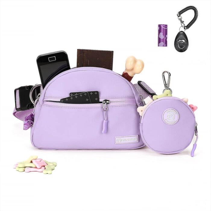 Сумка для дресирування собак Leckerlibeutel, з маленьким кишеньковим мішечком, вбудованим диспенсером для пакетів та тримачем для собачих екскрементів, кремового кольору (лавандовий)