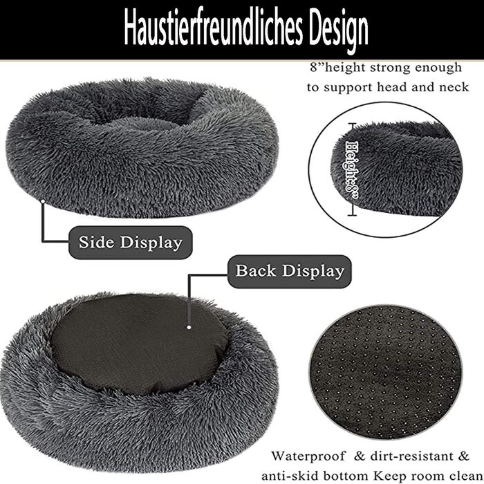 Кругле собаче ліжко-гніздо XL з ортопедичної піною Memory Foam. М'яке, антистресове, для великих та середніх собак. Темно-сірий колір.