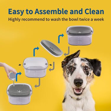 Миска для води для собак Decyam, 2L, не протікає, анти-розбризкування, срібна