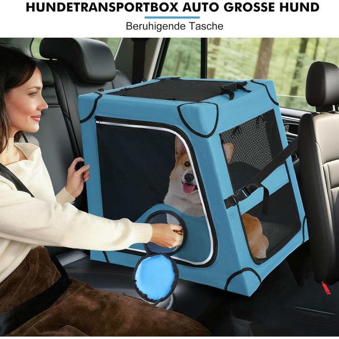 Складана переносна переносна коробка для собак Snagle Paw, стабільна переноска для заднього сидіння автомобіля з підголовником, металевий каркас, переноска для подорожей для середніх/великих собак, переноска з сітчастими дверцятами та м'якою оббивкою (68с