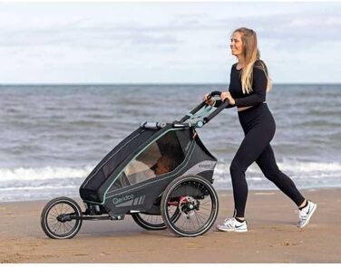 Qeridoo Kidgoo 2: Причіп для велосипеда на 2 дітей з підвіскою та системою ARS, коляска-візок, причіп-велосипед для дітей, складаний, 45L, Navy Blue