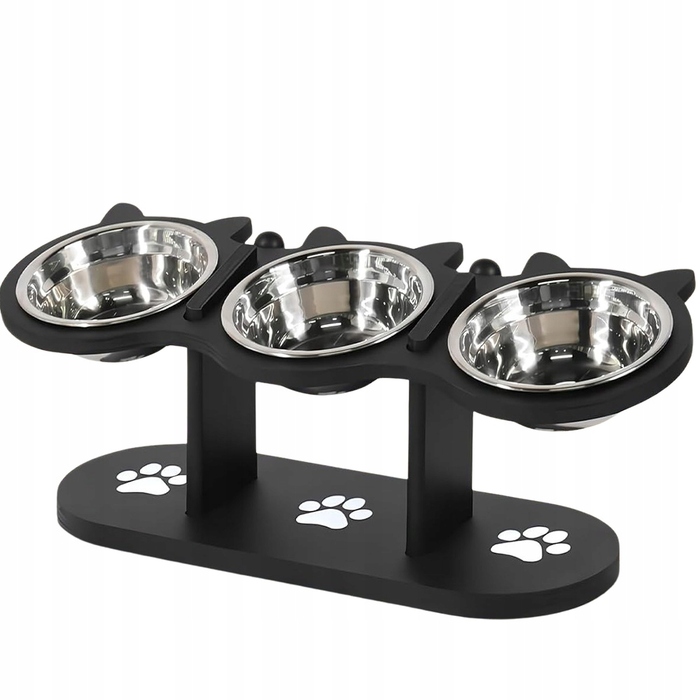 Дерев'яна стійка для годування тварин з 3 сталевими мисками