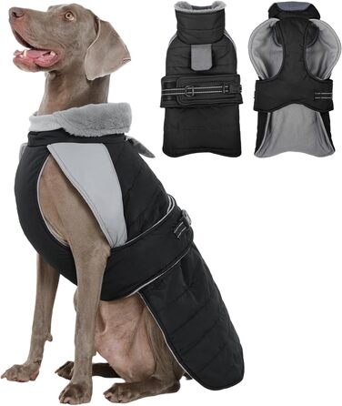 Водонепроникна та вітронепроникна куртка для собак Kuoser, теплий зимовий одяг для великих собак, чорний XL