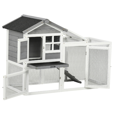 Клітка для дрібних тварин та кроликів, зовнішній вольєр із рампою та висувними піддонами, біло-сірий