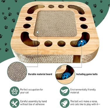 Кігтеточка для котів AUSYIWI з гофрокартону, 33x33x5,5 см - велика та маленька, з аксесуарами та іграшками