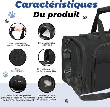 Транспортна сумка для котів та собак, переноска, дихаюча та легка, переноска для котів з регульованим плечовим ременем, знімна подушка (Чорний, XL)
