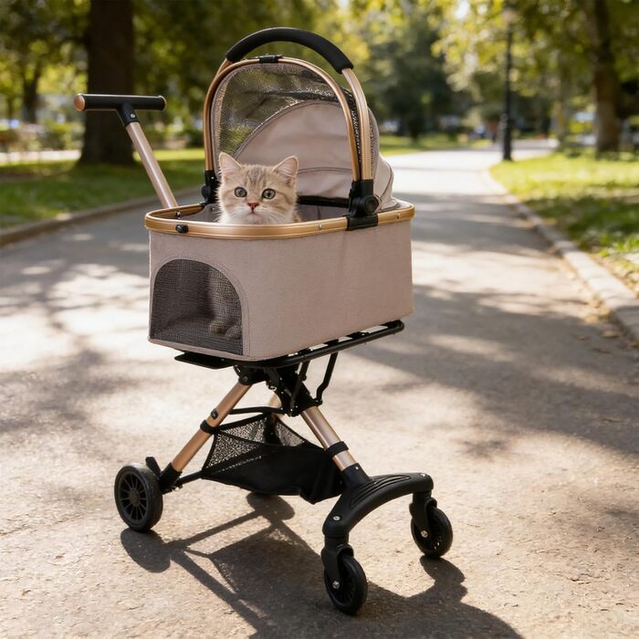 Візок для собак 3 в 1, складний, для маленьких собак та котів, знімний кошик, візок-кіндерваген, сітка, оксфордська тканина, до 20 кг (Темно-зелений, Рожевий)