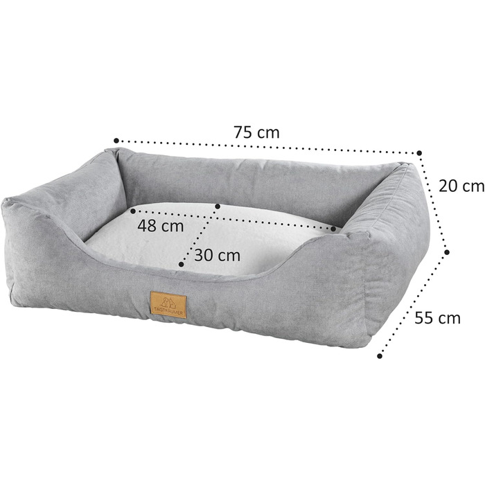 Крісло-лежанка для собак Tagträumer Joy, сіре, 60x50x18 см, м'яке, ергономічне, для маленьких собак, знімний чохол з короткою плюшевою підкладкою