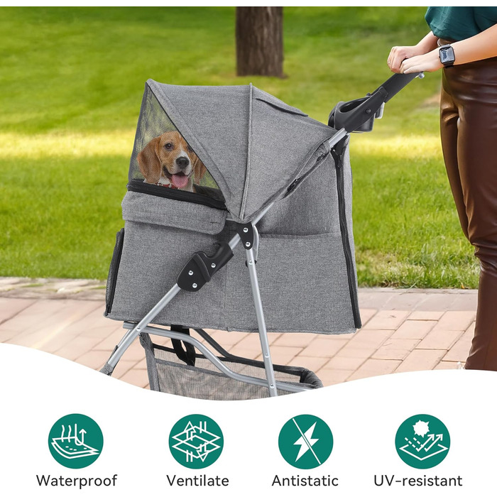 Візок для собак YITAHOME середнього розміру, 4-колісний, з кошиком для зберігання, складний, з тримачем для напоїв (сірий)