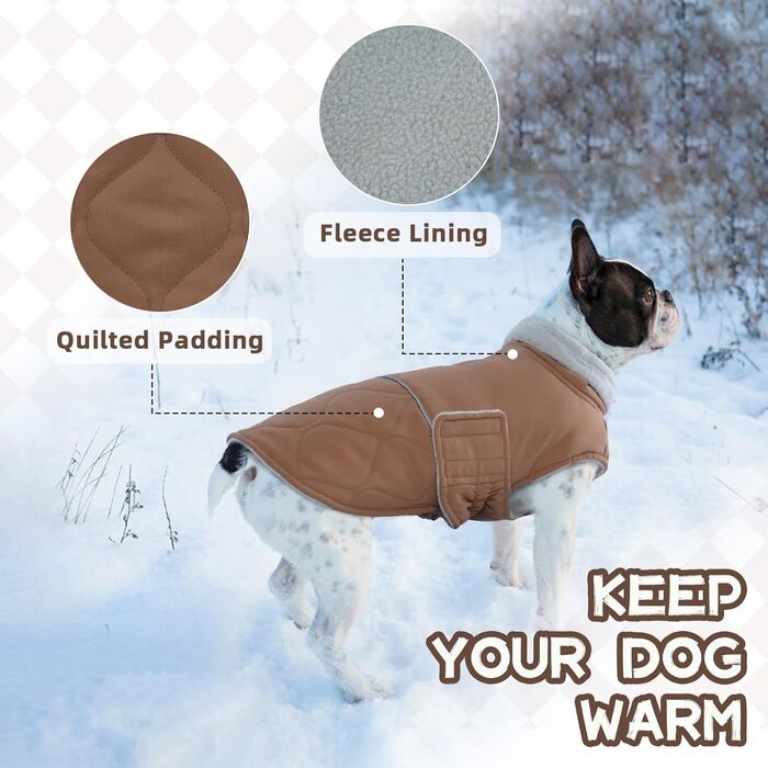 Теплий зимовий одяг для собак Французького бульдога, Мопса, Весті: тепла куртка з отвором для шлейки (Колір: Коричневий, Розмір: M)