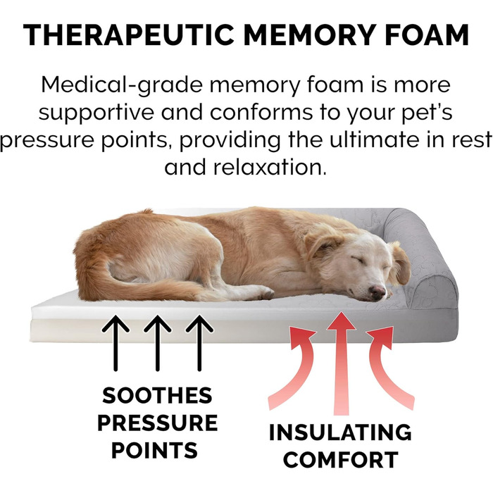 Ліжко для собак Furhaven великого розміру з ортопедичним матрацом, стиль дивана, знімний, пральний чохол (76 x 51 x 15 см, сірий титан)