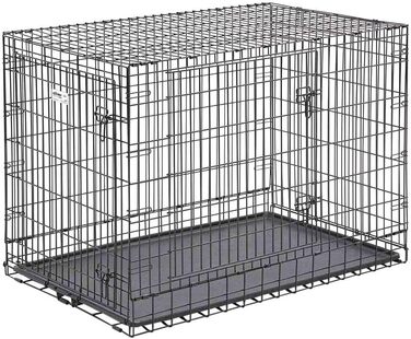 Клітка для собак MidWest Ultima Pro 742UP, 107 см, металева, двостулкова, складна, з перегородкою, з піддоном і роликами, сатинова чорна, 125x77x87 см