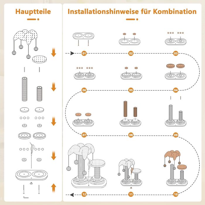 Інтерактивна іграшка для котів 6 в 1, дерев'яні котячі меблі з підвісними кульками, пір'ями, поворотним шариком, котячий когтетоп з сизалю та джуту для кошенят та середніх котів, зелений (білий)