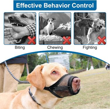 Нашийник-маска для собак LUCKYPAW, сітка, великі та середні породи, м'яка, запобігає укусам, пиття можливе, дихаюча, регульована, для цуценят (XXL, довжина морди 26,4 см)