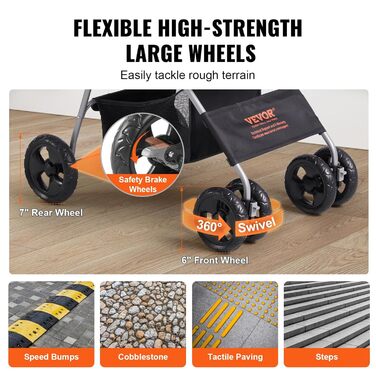 Візок для собак VEVOR, 79x46x102 см, до 16 кг, складаний, алюмінієвий каркас, Oxford 600D, сітчасті вікна, EVA колеса