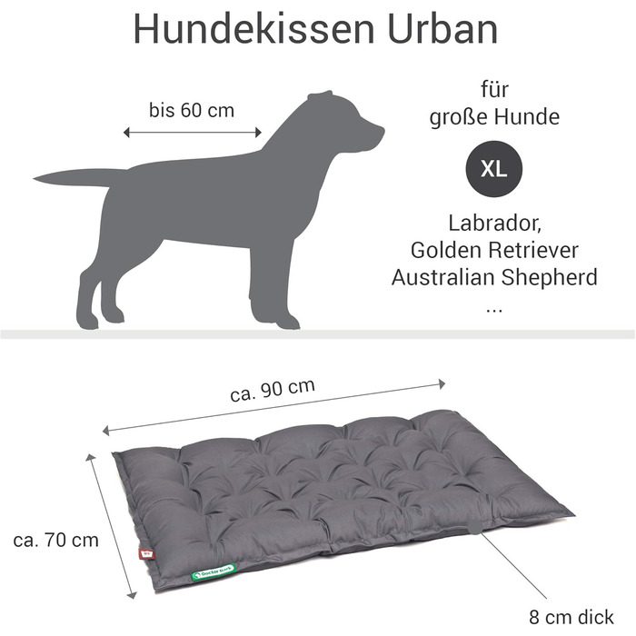 Ортопедичне собаче ліжко Doctor Bark Urban - для великих собак, 90x70 см, сірий колір, Made in Germany. Легко миється до 95°C. Міцний килимок для дому та вулиці.