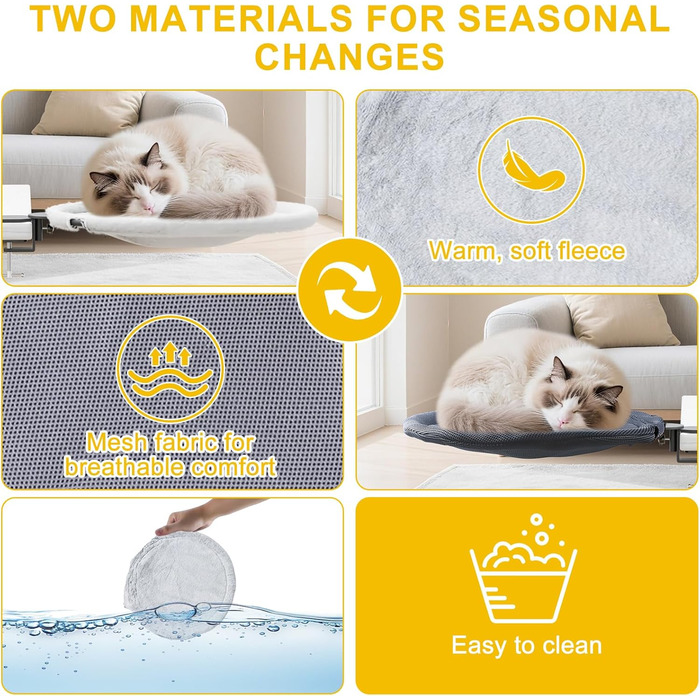 Кішка ліжко для столу Yuning, 360° обертання, регульована висота, будиночок для котів над столом, гамак для котів з 2 подушками, місце для сну кота, підходить для використання цілий рік, сірий колір