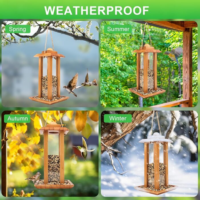 Дзеркальний годівничка для птахів YIKEDAN | Годівниця для птахів з дерева, на підвішування, вологостійка