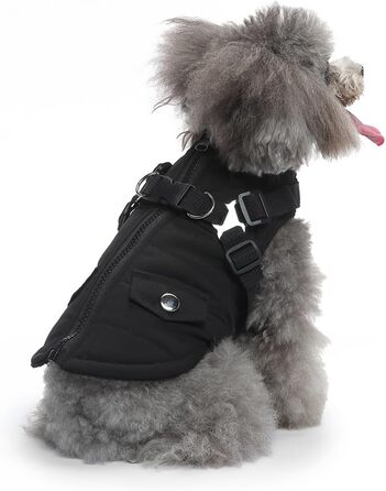 Ветровка для собак, тепла куртка з отвором для шлейки, зимовий наряд для цуценят та собак середніх розмірів (чорний, S)