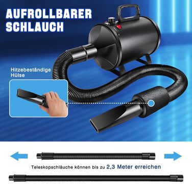 Сушарка для собак 3500W, тиха, професійна, з 4 насадками, для грумінгу та догляду за тваринами