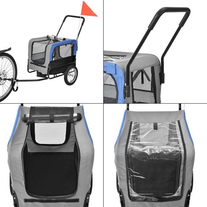 Причіп для велосипеда 2 в 1, прогулянковий, для собак до 20 кг, водонепроникний, з захистом від вітру та дощу, блакитний