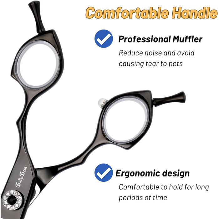 Професійна вигнута ножиця для грумінгу домашніх тварин 7.5 дюймів (19 см), 56 зубів, чорний колір, 25% тонкість