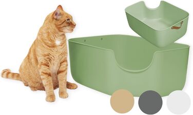 Великий відкритий туалет для котів PiuPet XXL, зелений, з високими стінками, сучасний дизайн