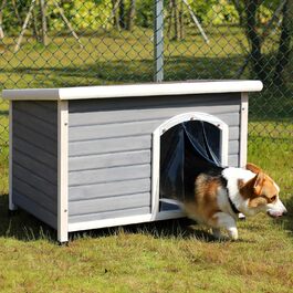 Дерев'яна утеплена будка для собак Petsfit, сіра, зйомний та піднятий підлога, для вулиці