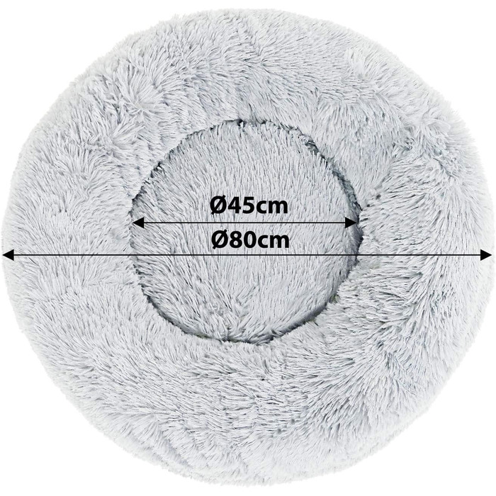 Кругле ліжко для собак та котів Lionto, Ø 80 см, сірий колір, м'який плюш, товста наповнювач, 80 x 80 x 24 см