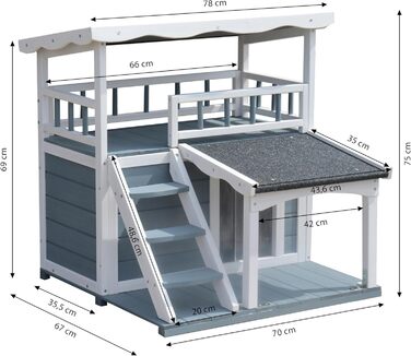 Будиночок для котів Dehner Lieblinge Maison, дерев'яний, для вулиці, 78x75x73 см, твердий ялиновий, сірий/білий