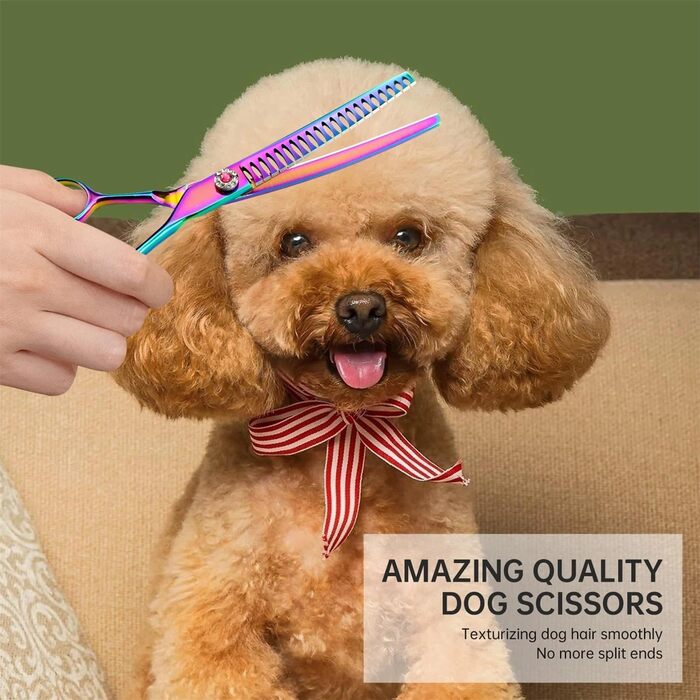 Професійна витончена ножиці для грумінгу собак та котів, 17.5 см, японська сталь, зменшення густоти на 65%, фіолетовий колір