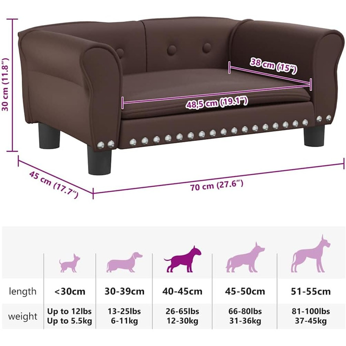 Лягушковий лежак для собак, м'який лежак для тварин, лежанка-софа для маленьких собак, лежанка для котів, коричневий штучний шкіряний, 70x45x30 см