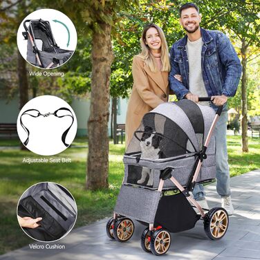 Візок для собак та котів YITAHOME, складаний, до 22 кг, сірий